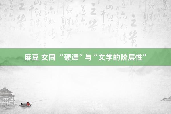 麻豆 女同 “硬译”与“文学的阶层性”