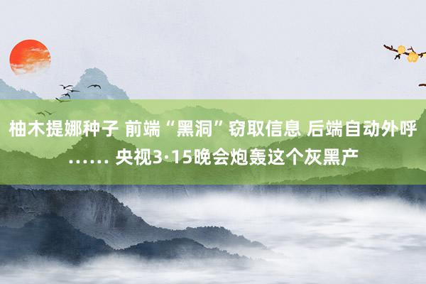 柚木提娜种子 前端“黑洞”窃取信息 后端自动外呼…… 央视3·15晚会炮轰这个灰黑产